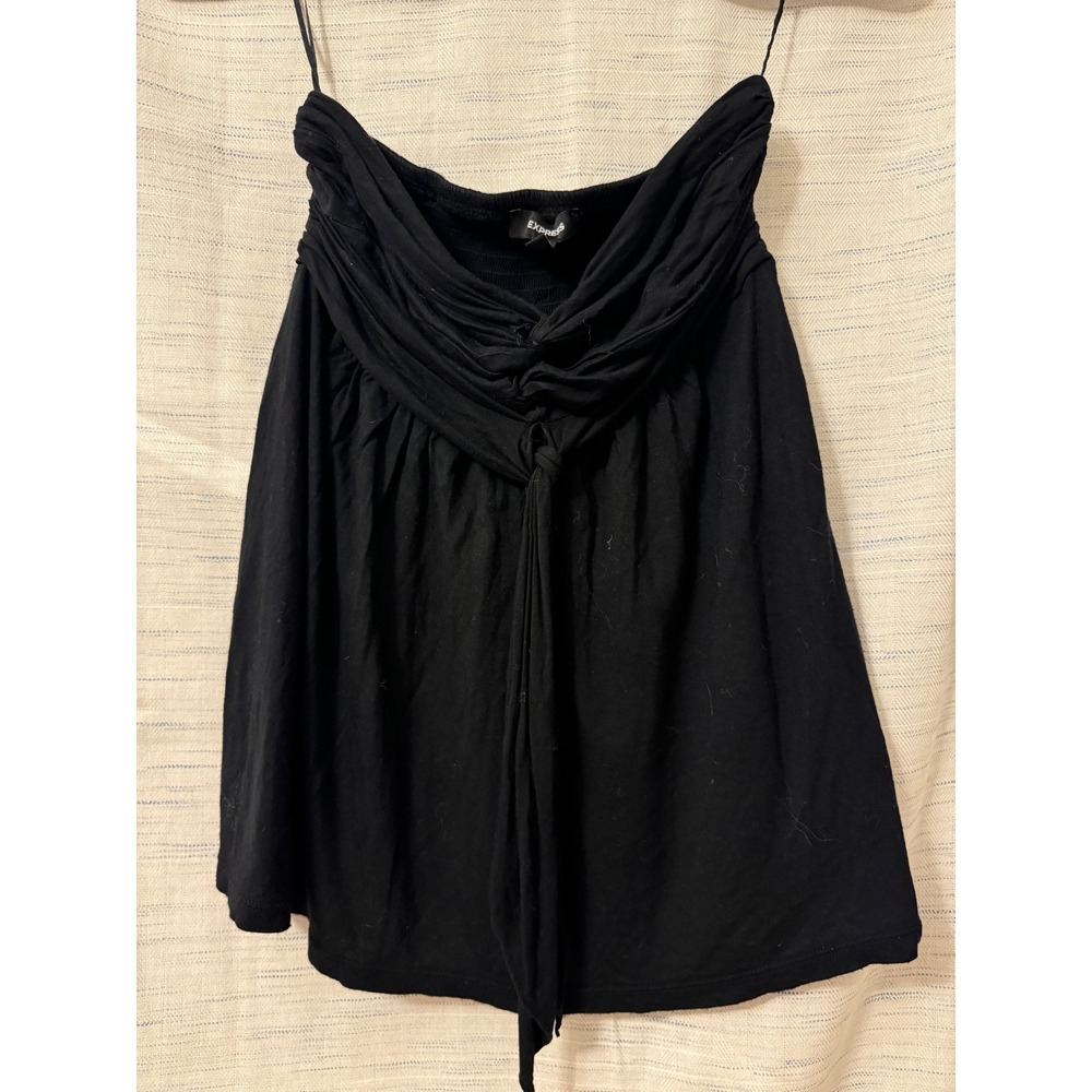 Express Black Strapless Tube Top Ruched Knot Front Smocked Back Y2K Size M